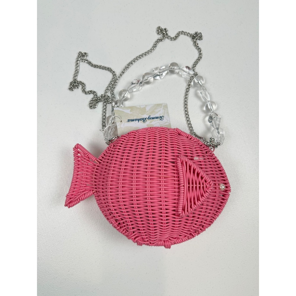 NWT Tommy Bahama Pink Wicker Fish Crossbody Bag Beaded Handle NEW Viral Summer - Picture 7 of 8